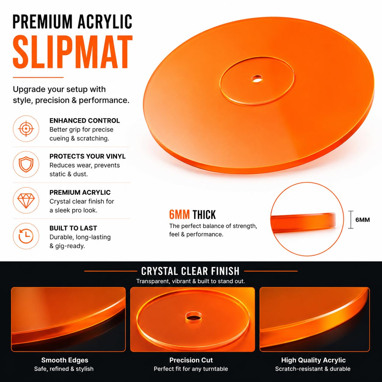 Alfombrilla para tocadiscos, alfombrilla acrílica para tocadiscos de vinilo LP de 2,7 mm de grosor para un mejor soporte de sonido en el tocadiscos, proporciona graves antiestáticos y más a