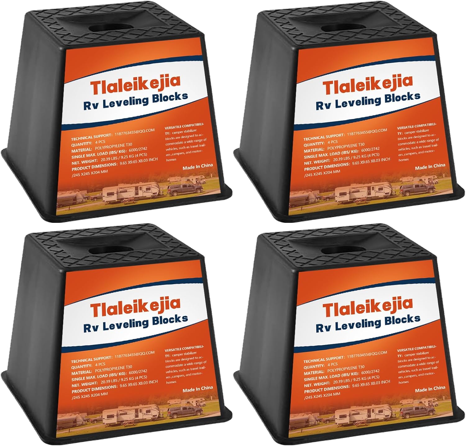 Trailer Jack Block, RV Leveling Blocks, 6000 lbs Capacity, Set of 4, Polypropylene RV Camper Stabilizer Blocks, Stackable Leveling Support for Camper Trailer