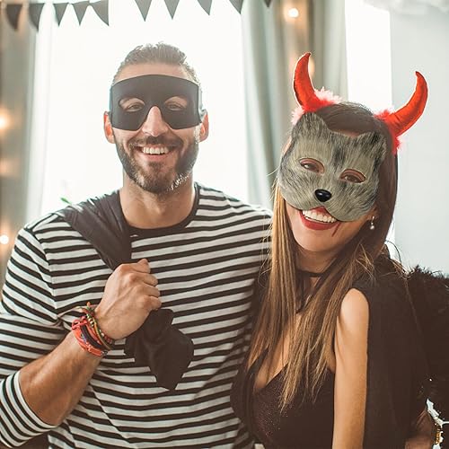 Miniatura 8 de LUOEM Máscara de animal de Halloween, accesorio de disfraz de zorro de media cara para disfraz de carnaval (gris)