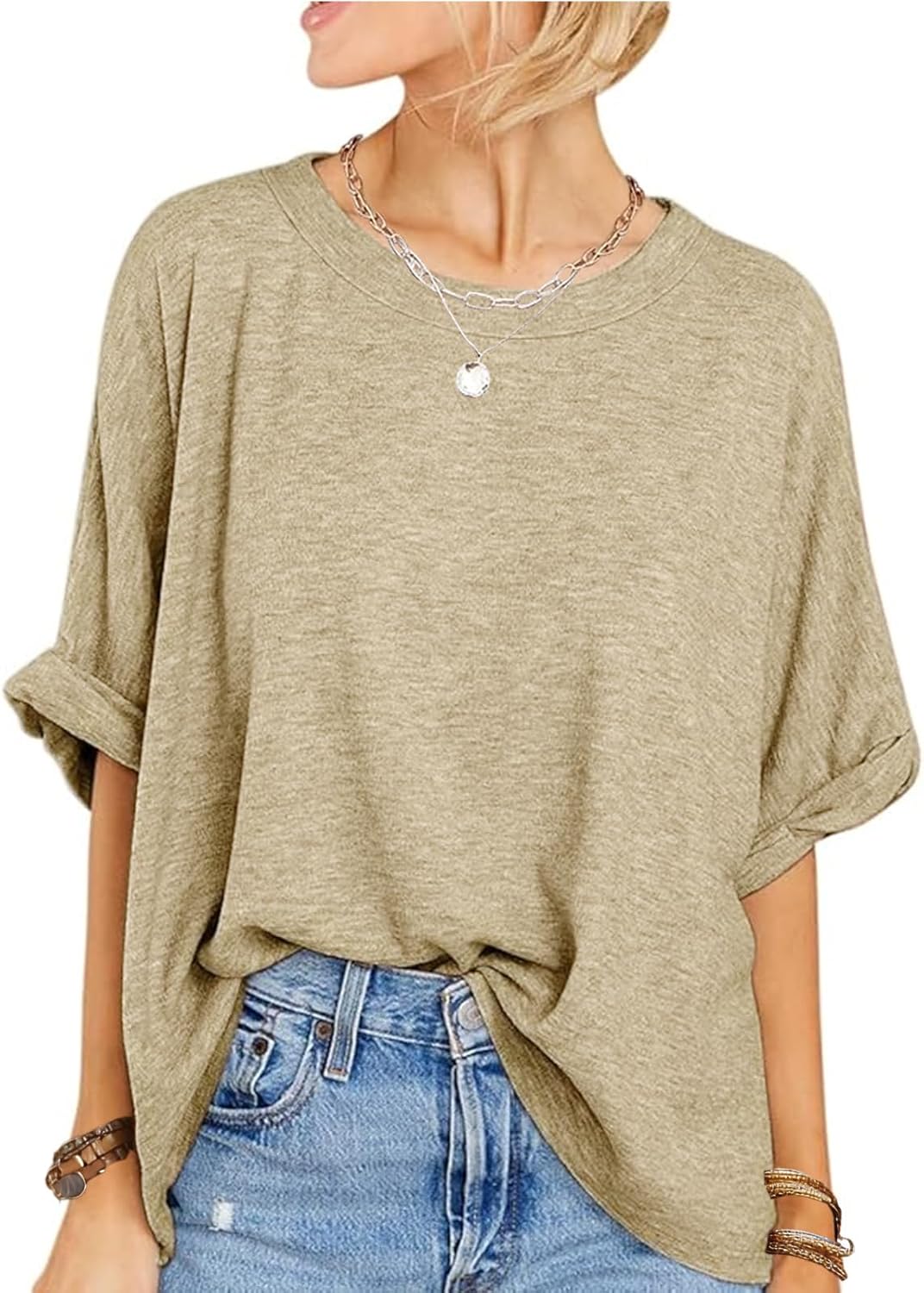 Womens T Shirts Summer Tee Tops Casual Short Sleeve Crewneck Loose Fit 2026 Trendy Blouse Basic Tee Top