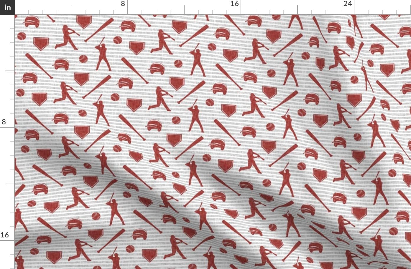 Spoonflower Fabric - Baseball Deep Red Gray Stripes Nursery Trendy Patchwork Printed on Organic Cotton Sateen Fabric by The Yard - Sewing Quilting Apparel Home Decor