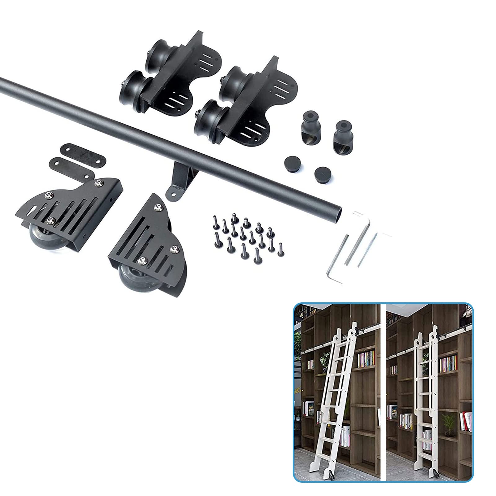 Échelle roulante kit de quincaillerie pour bibliothèque pour accéder facilement aux étagères hautes