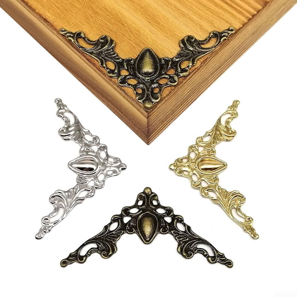 Adesivi angolari antichi, coperture angolari decorative in metallo, 12 pezzi, per mobili e scatole (bronzo)