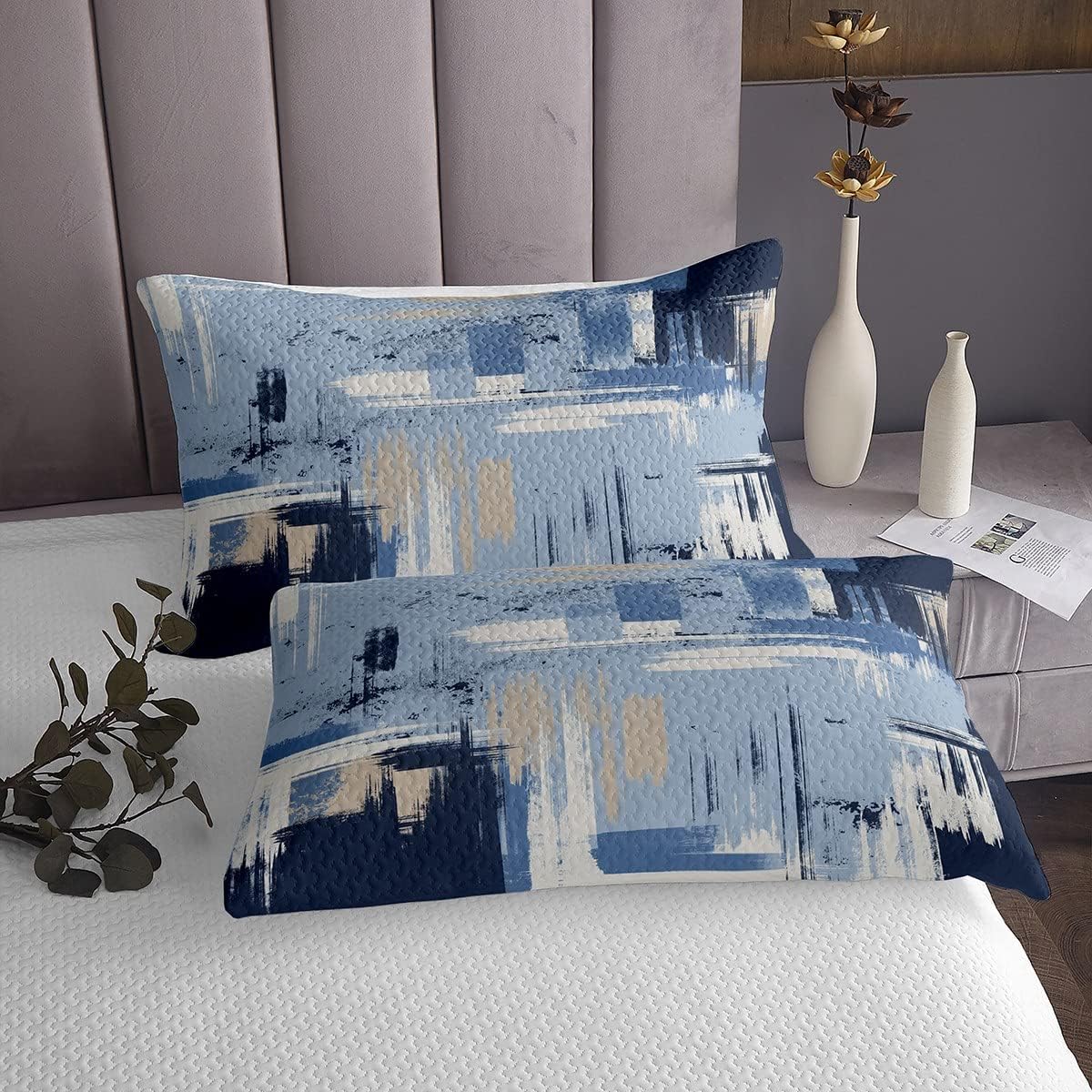 Feelyou Abstract Coverlet Set Kids Modern Abstract Art Bedspread Light Blue Black Quilted Coverlet for Boys Room Decor Lightweight Quilted King Size with 2 Pillow Case