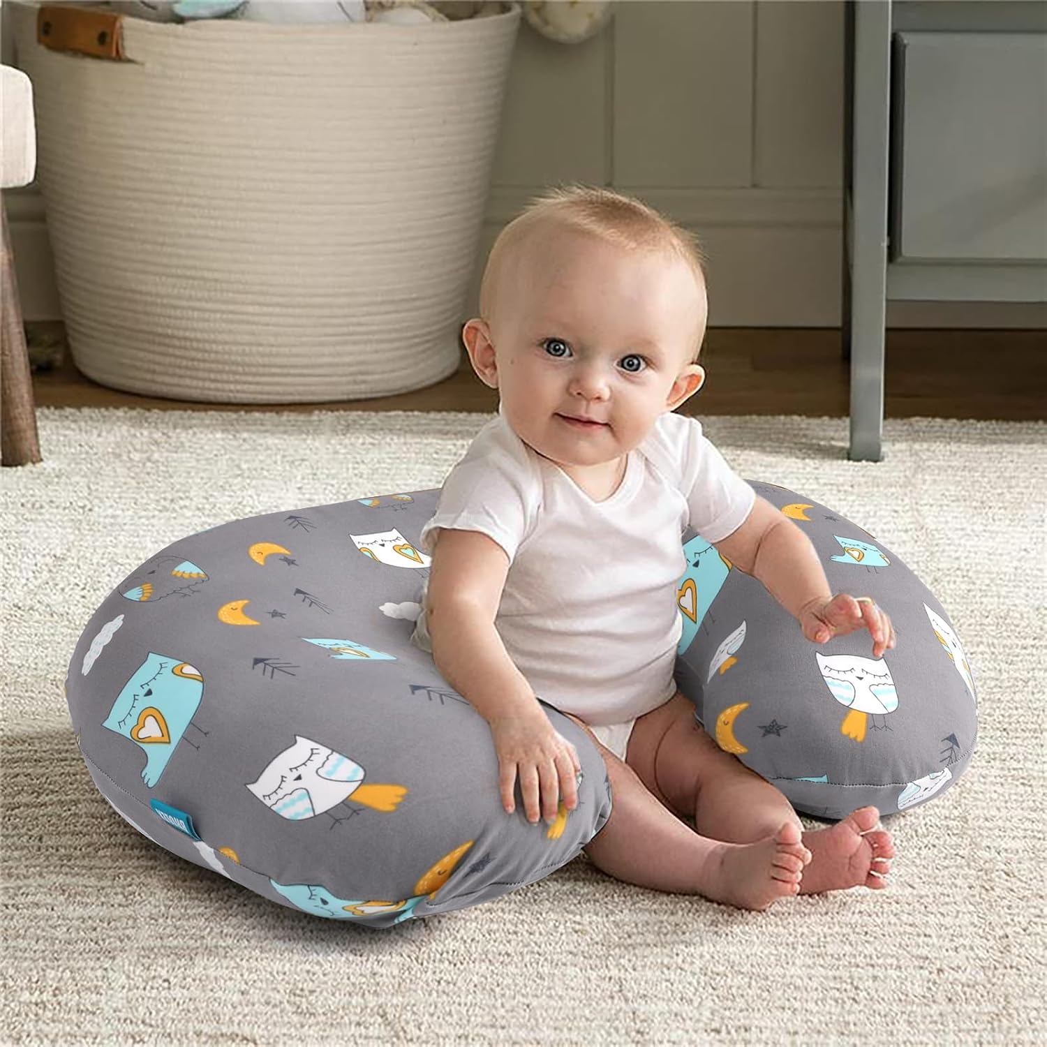  Baby Nursing Pillow Covers: 2-Pack Soft Slipcovers for Breastfeeding Pillows - Comfortable Fabric, Fits Standard Nursing Pillows for Boys & Girls - Owl Bear thumbnail