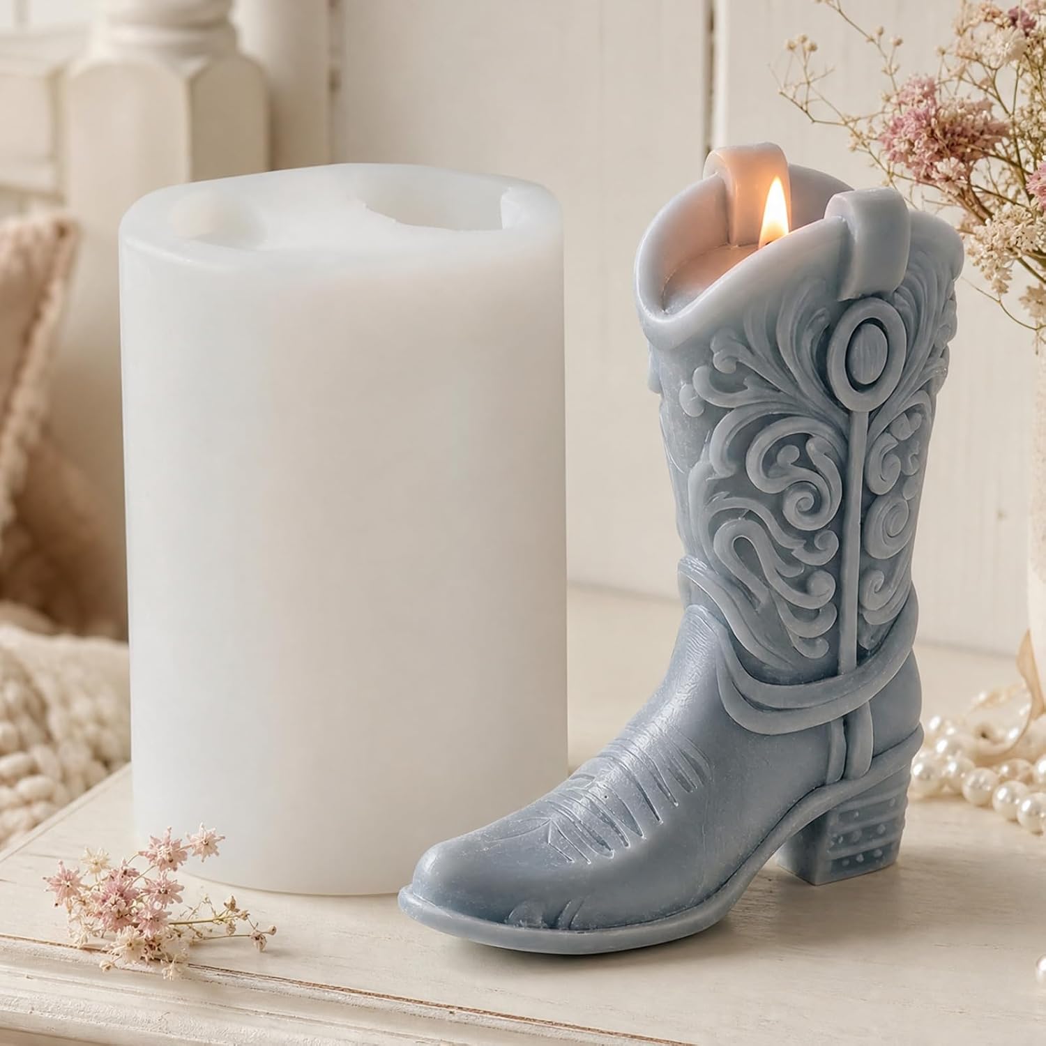 XIAOSHUI Cowboy Boot Candle Molds Western Cowboy Boot Candle Silicone Mold