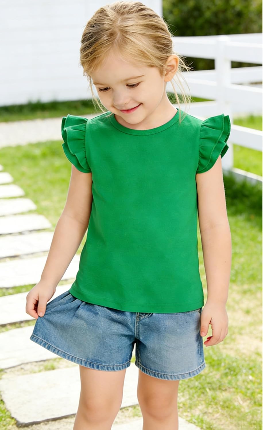 Toddler Baby Girls T Shirts Kids Cotton Solid Crew Neck T-Shirts Girl Plain Ruffle Sleeveless Tank Tops Blouse