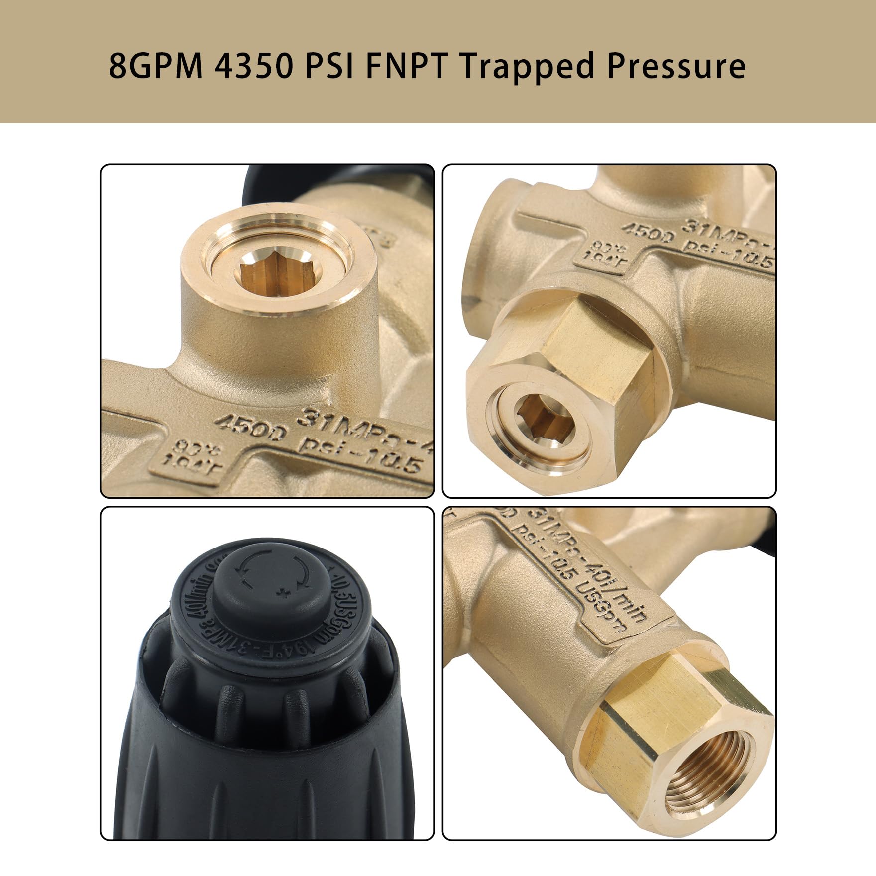 waltyotur 4 válvulas de descarga de presión atrapadas VRT3-310 8GPM 4350 PSI 3/8 pulgadas FNPT de repuesto para uso con muchas lavadoras a presión