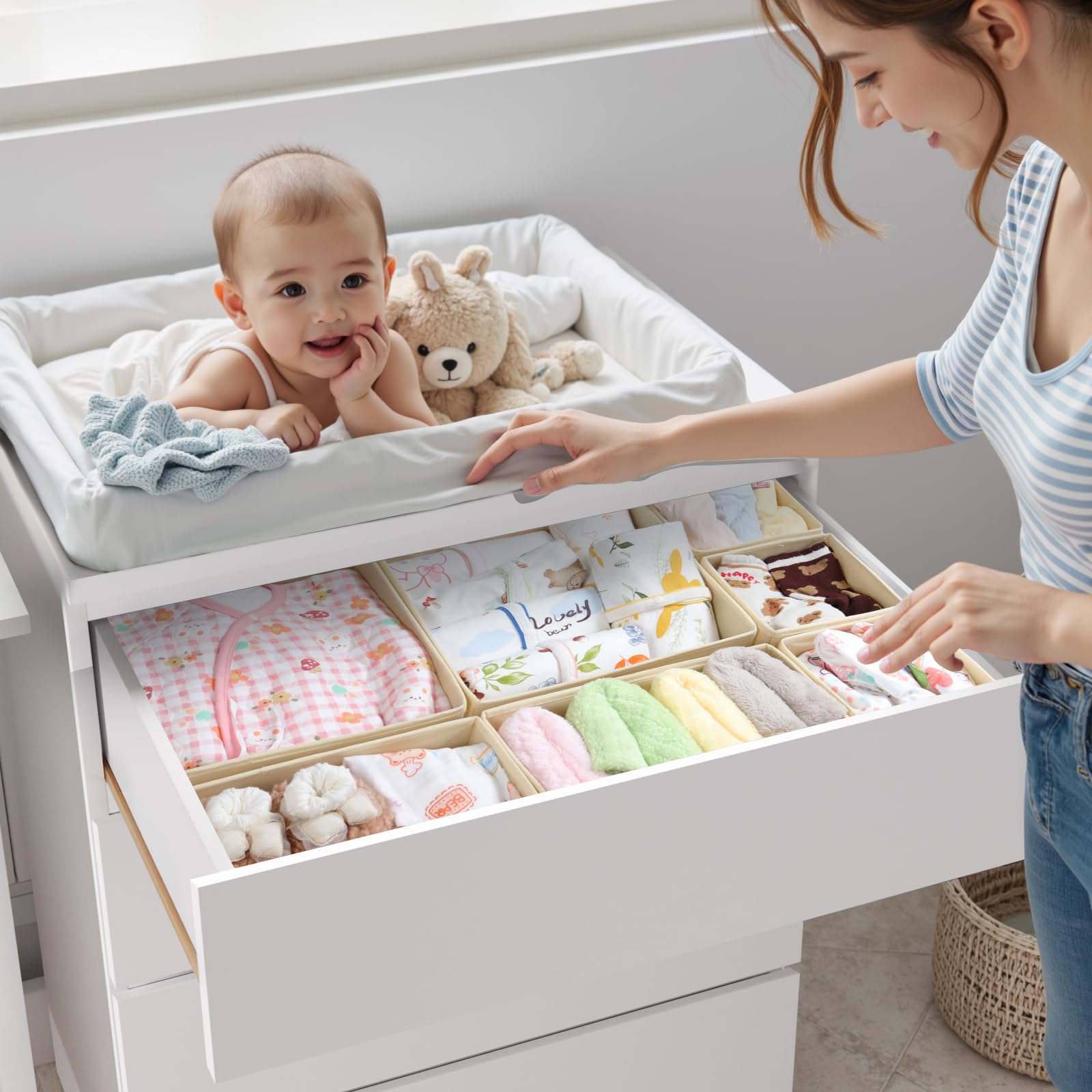 Malm Organizzatore per Malm Comò Cassettiera Organizzatore per Vestiti Pieghevole e Lavabile Flessibile Combinabile Armadio Organizzatore per Armadio o Cassettiera 14 Pezzi, Beige