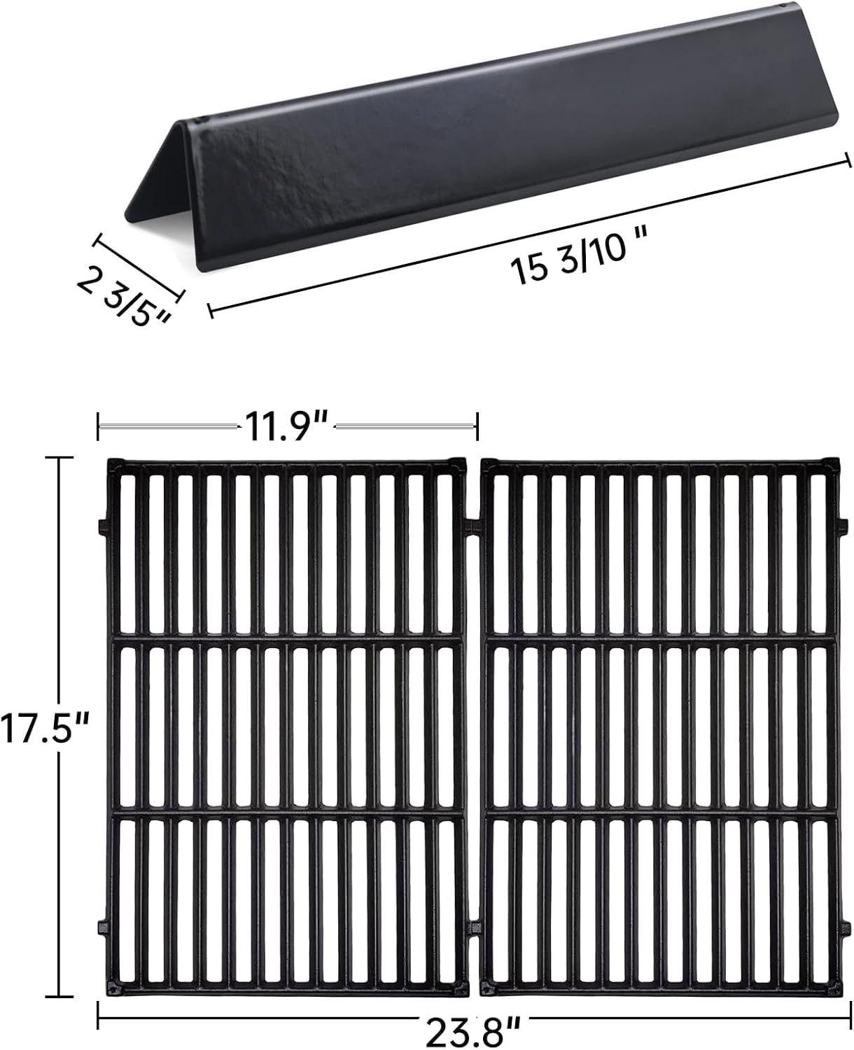 Kalomo 7638 7639 Cast Iron Grill Grates Gas Parts for Weber Spirit 2 E-310, S-310,GS4 Spirit II 300 E-320 S-320, 7636 15GA Flavorizer Bars Porcelain Steel Grids BBQ Grill Replacement Accessories 17”