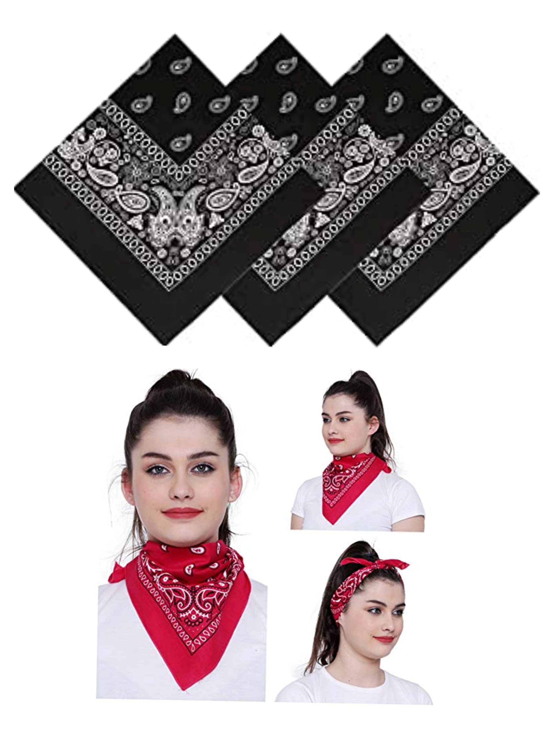 Men's and women's Cotton Skull Design Big Size Bandana Handkerchief Head Wraps Cowboy Neckerchief scaf Face Mask Gift red and black pack of 6-image-14