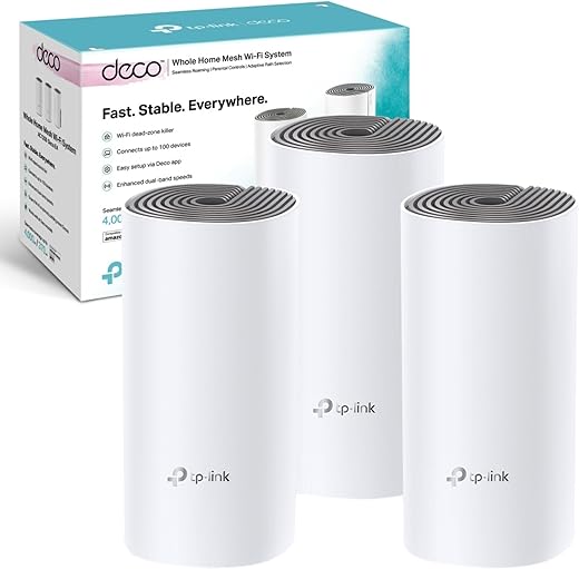 TP-Link Deco E4(3-pack) Whole Home Mesh WiFi System, Seamless Roaming Speed AC1200Mbps for Large Home, Up to 4,000 sq ft...