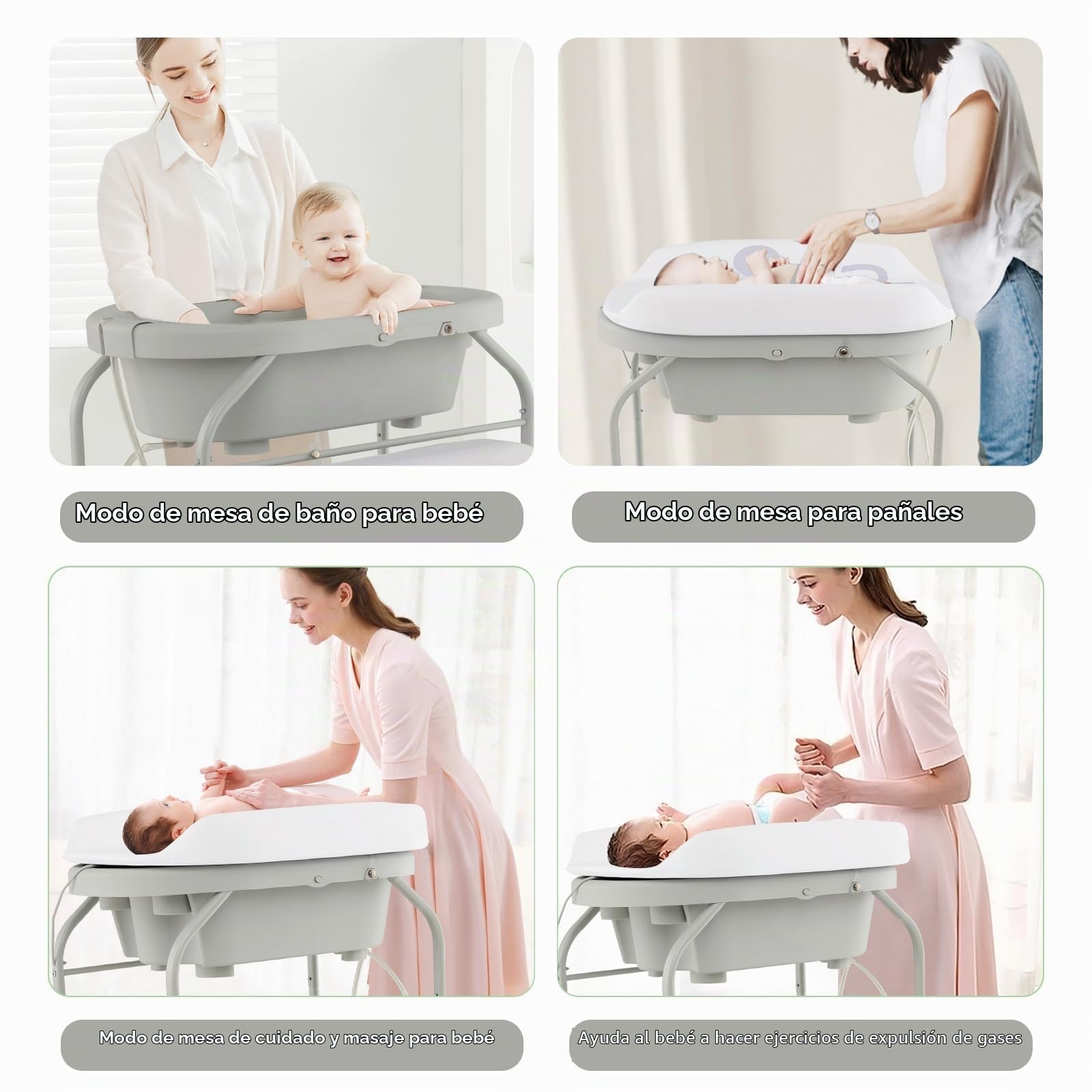 LIFEZEAL Cambiador con Bañera, Cambiador y Bañera para Bebés de 0-12 Meses, Cambiador Plegable y Portátil, Bañera para Bebé con Soporte de Carga de 35 KG (Gris claro)