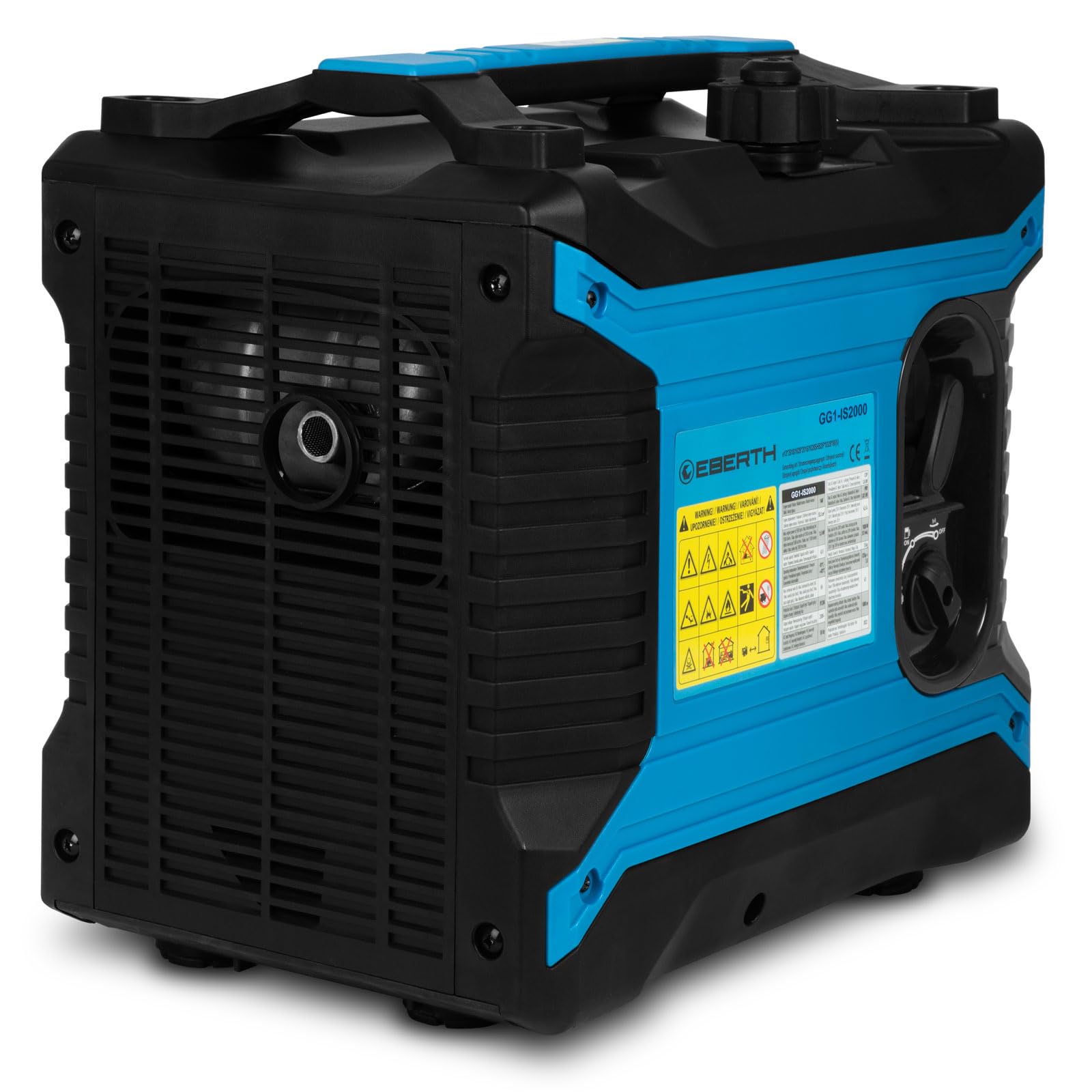 EBERTH Inwerterowy Generator prądu o mocy 2000 W, Generator awaryjny, Silnik benzynowy 2 KM, 4-suwowy, 2x 230 V i 2x USB, technologia inwerterowa zapewniająca zasilanie bez skoków napięcia