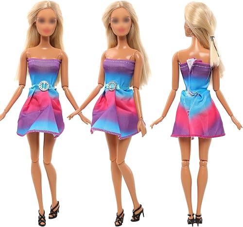 Miniatura 5 de BARWA 10 conjuntos de ropa de muñeca que incluyen 5 vestidos florales de moda, 5 conjuntos de trajes casuales, tops y pantalones, pantalones cortos