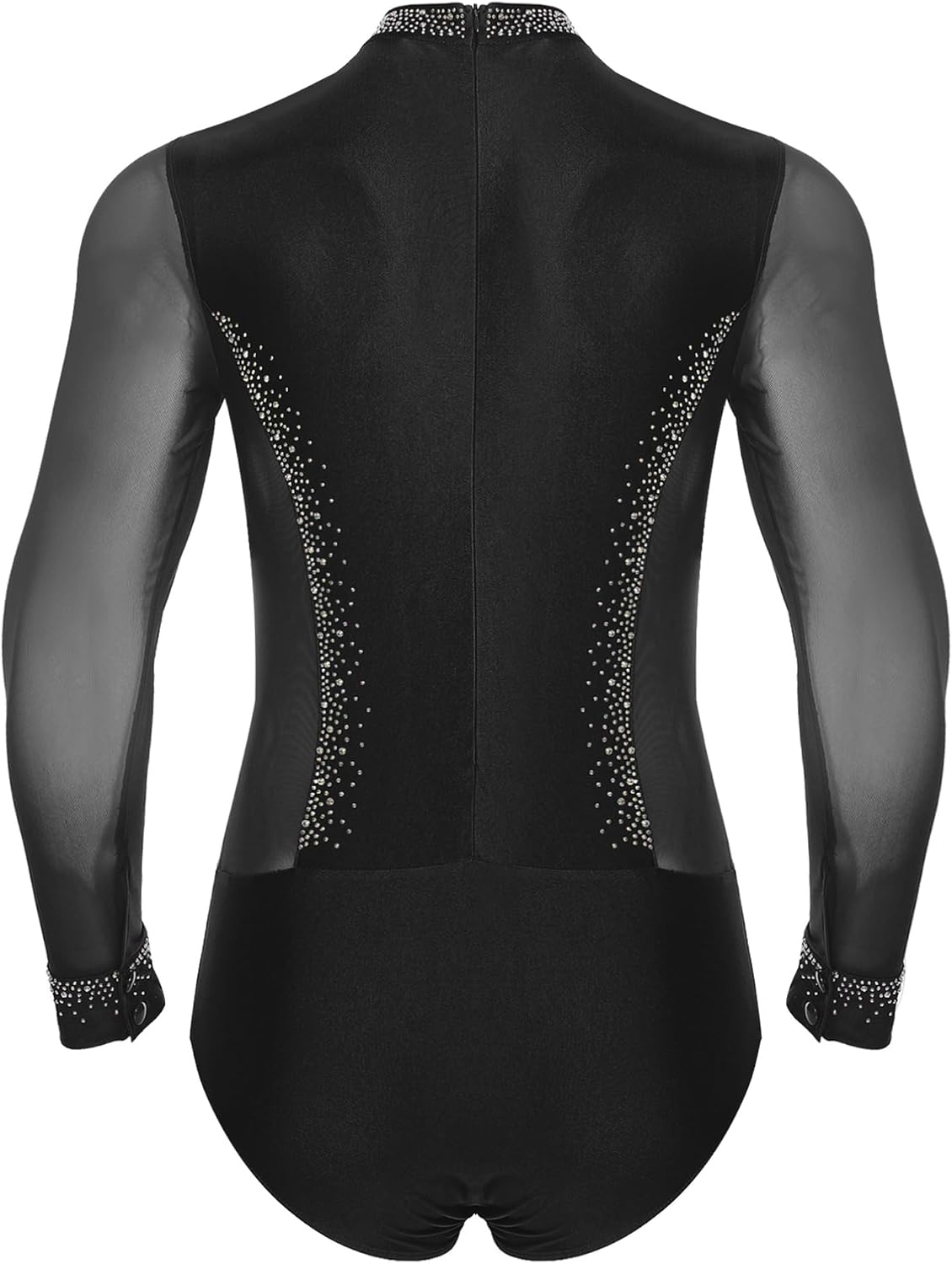 TiaoBug Men Latin Samba Rumba Dance Leotard Sheer Mesh Long Sleeve Bodysuit Shirt