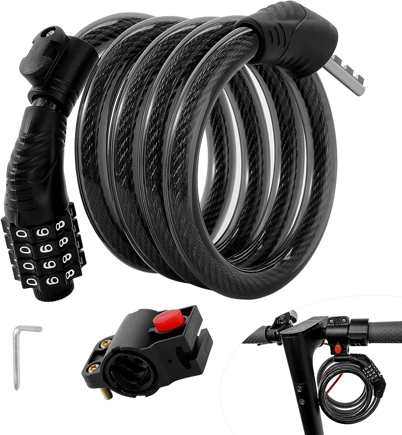 E Scooter Lock, Bike Combination Cable Locks Compatible with Xiaomi M365/Max/GXL/Ninebot/Segway/Motor/Bicycle Lock 4 ft Long/0.472In Scooter Anti-Theft Ideal 4 Digit/12 Steel Cable