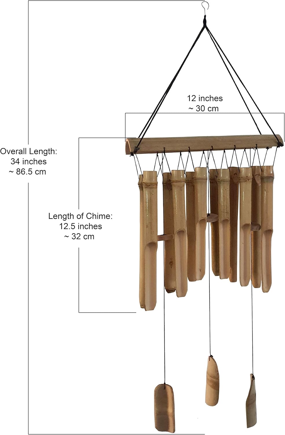 Large Simple Bamboo Wind Chimes, 12 Tubes Double Row, Patio Garden Home Décor, Handmade Natural Beautiful Sound 34 inch