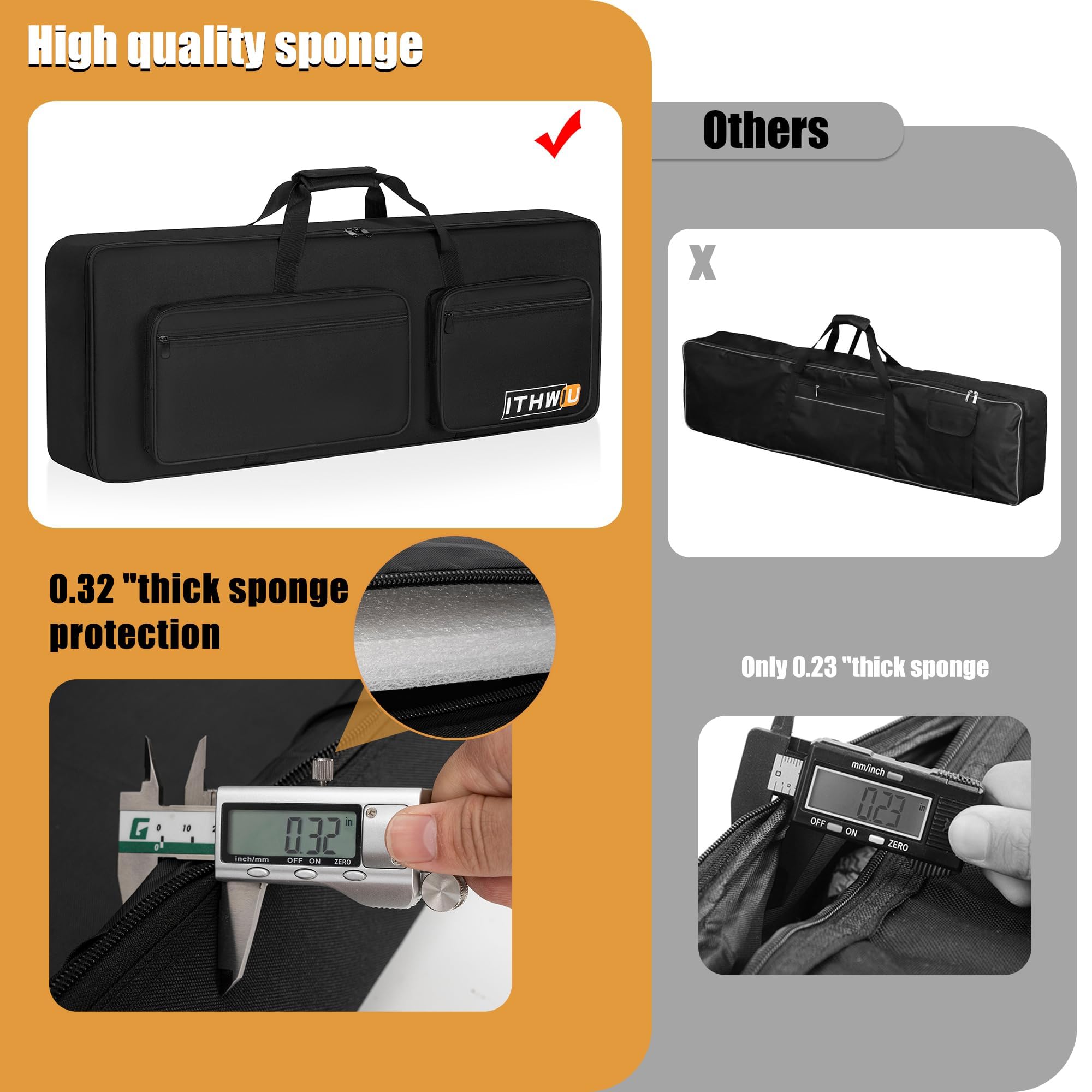 Keyboard-Tasche für E-Piano, gepolsterte Keyboard-Gigbag mit verstellbaren Gurten und 5 Taschen für Tastaturzubehör, Schwarz, Schwarz, 88 Note-Lenth 54", Modern