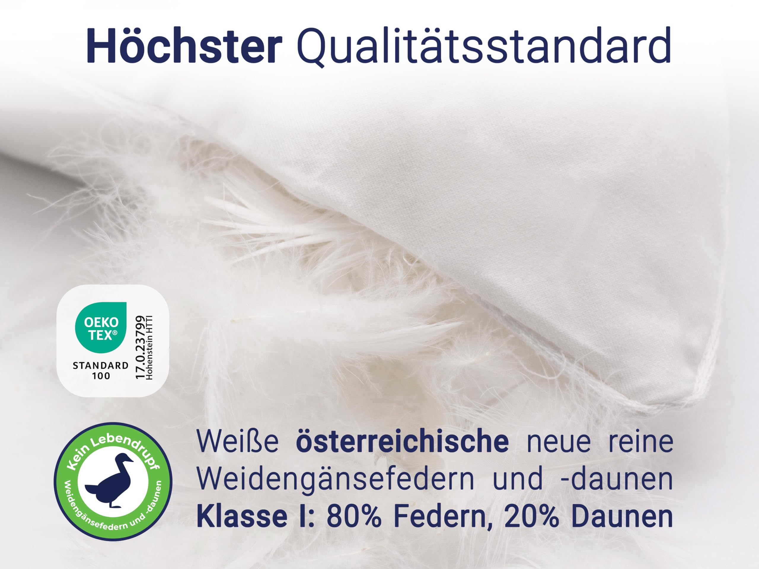 ZOLLNER Premium Kopfkissen aus 80% Federn und 20% Daunen - Made in Germany – für Allergiker geeignet – Bezug aus hochwertiger Baumwolle - waschbar bis 60°C - 60x80 cm - Hotelqualität