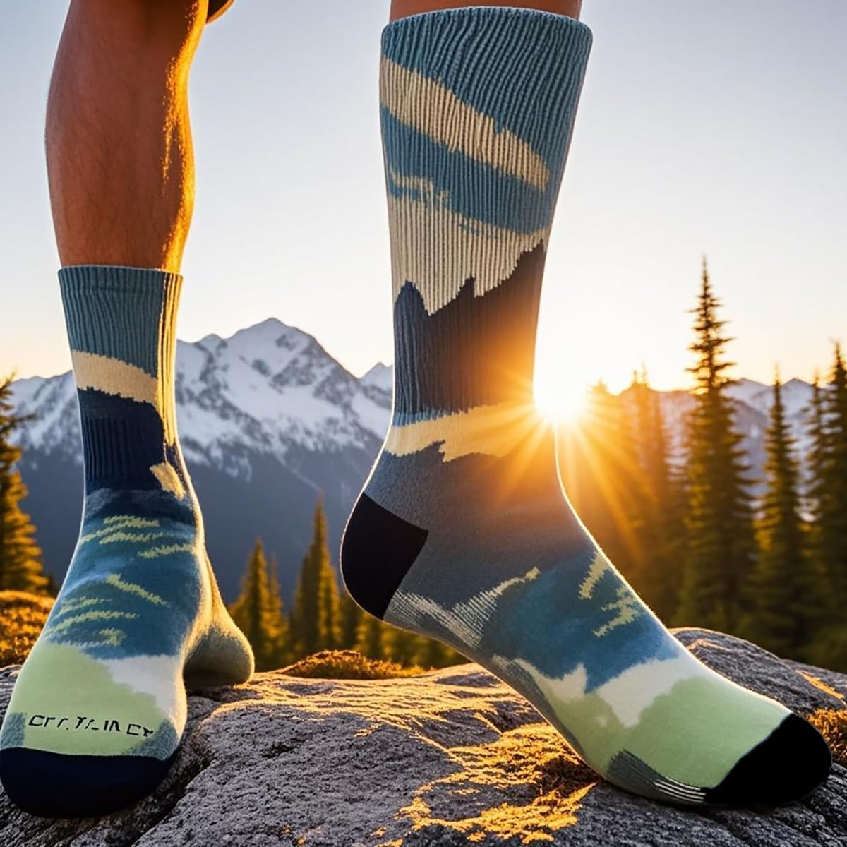 Wool Breathable Lightweight Hiking Socks: Men Moisture Wicking Printed Gear – Forest Camping Mountain Trekking Outdoor