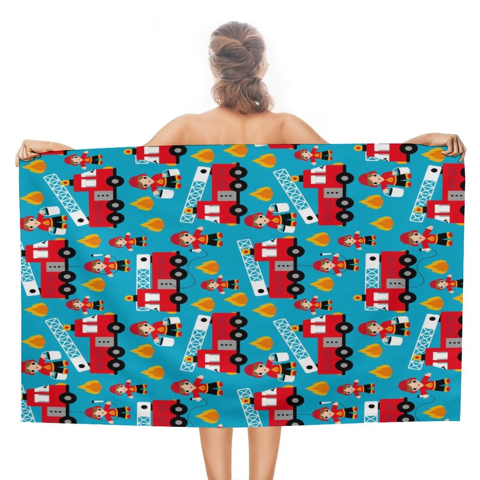 Amazon｜バスタオル、速乾プール用、赤い消防車用漫画タオル、31x51