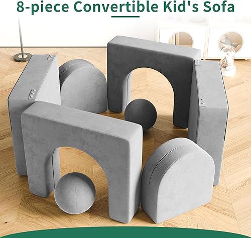 Miniatura 4 de linor Sofá infantil de 8 piezas, sofá modular para niños pequeños con 2 bolas, juego de sofá para niños, sofá de espuma 8 en 1, sofá para niños para
