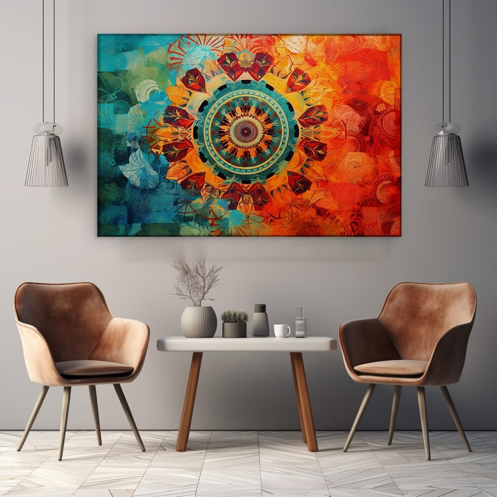 Canvas for Living room. Mystical Mandala Infusion - A Tapestry of Vivid Hues and Natural Elegance, 27 x 18 inch Canvas Wall Art - Contemporary Masterpieces - Modern Home Decor - 69x46 cm (27x18 inch)