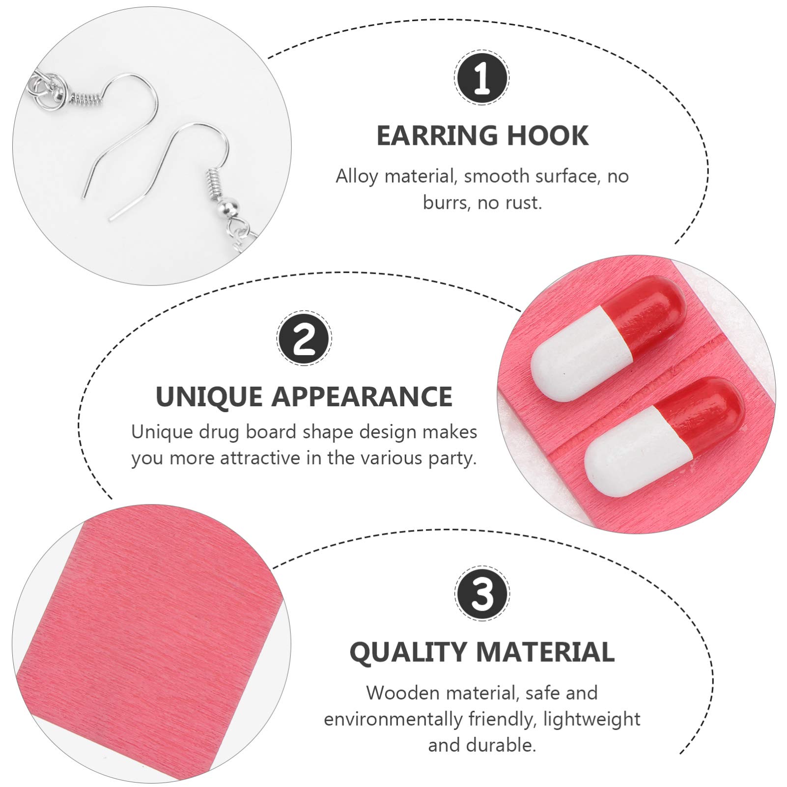 YDYDTTKD 2 Paia di Orecchini a Capsula in Legno Creative Nurse Eardrop Divertente Ornamento per l'orecchio Leggero per l'accessorio da Indossare Ogni Giorno