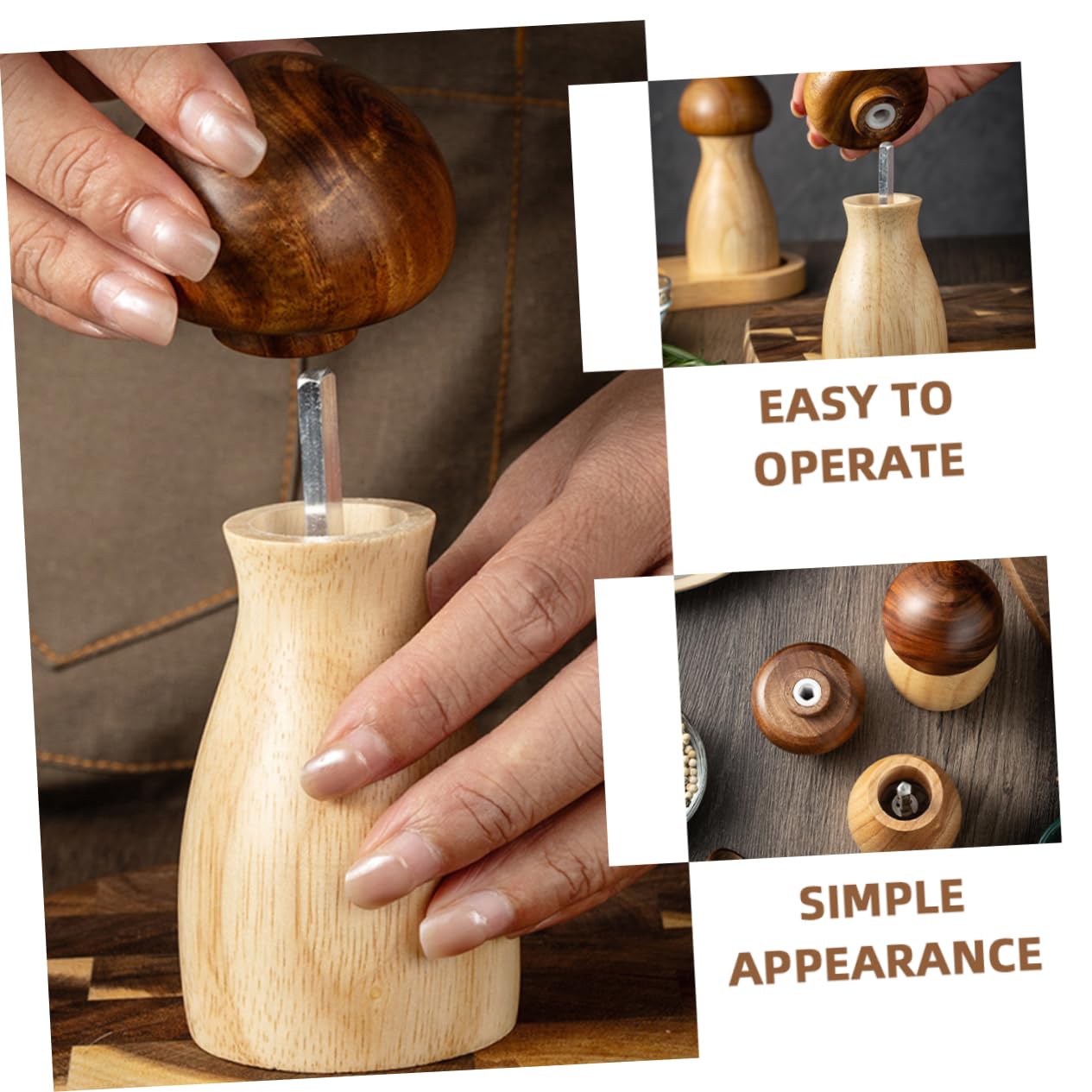 Mikinona Refillable Pepper Crusher Creative Acacia Spice Grinder for Kitchen Supplies Simple Design Easy to Use and Stylish for Freshly Ground Flavors