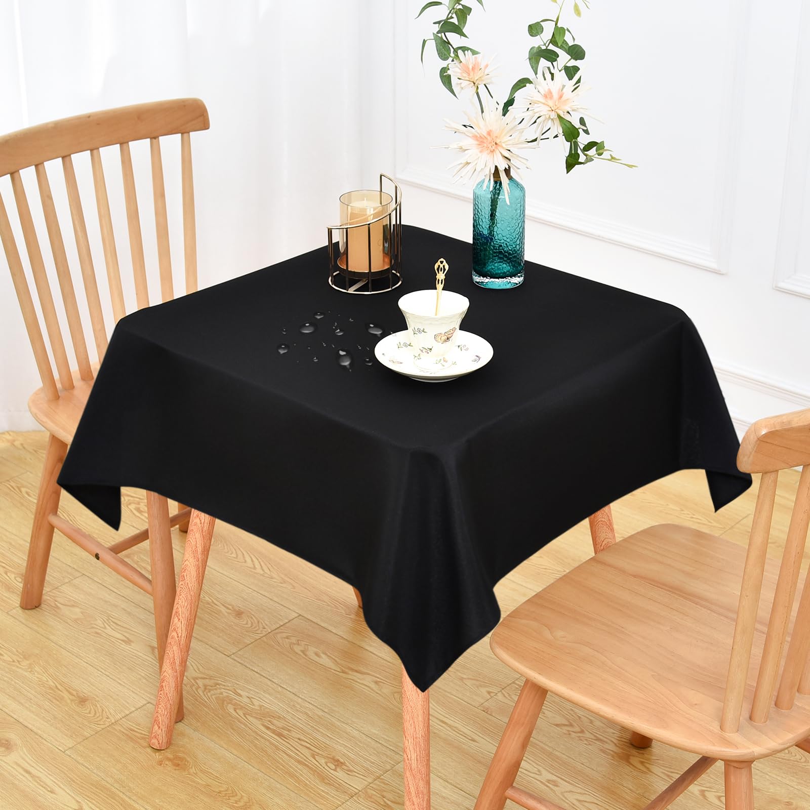 NEWISHER Farmhouse Water Resistant Square Tablecloth 107x107 cm (42x42 inch), Faux Linen Table Cloth Wipe Clean, Washable Table Cover for Kitchen Dining, Party, Banquet Indoor Outdoor (Black) โ image 1