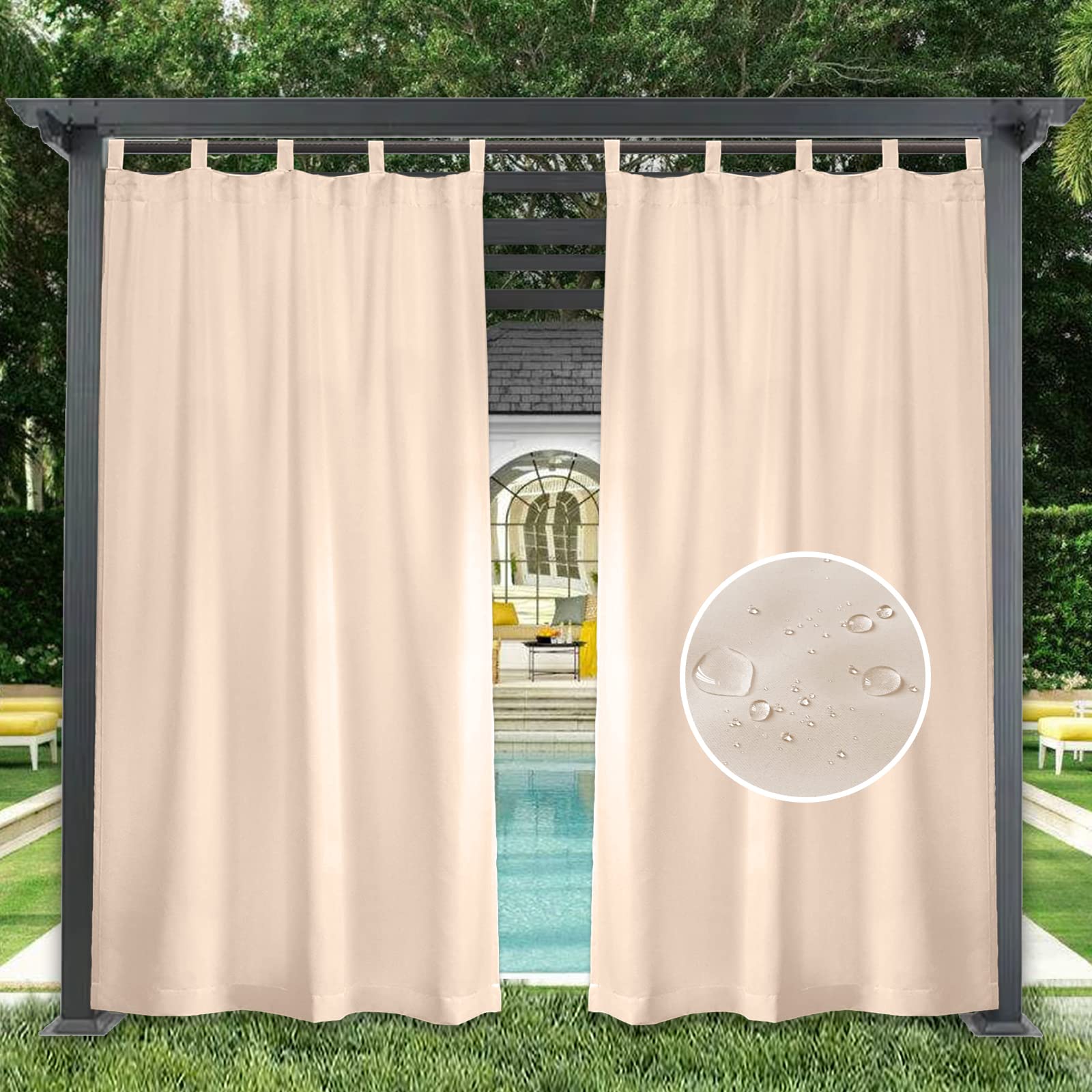 GZQIAWY 1 Panel Outdoor Curtains Waterproof Indoor Blackout Privacy Curtain for Patio Pool Hut Pavilion Gazebo Pergola,90 in x 65 in (W x L),Beige Pink — image 1