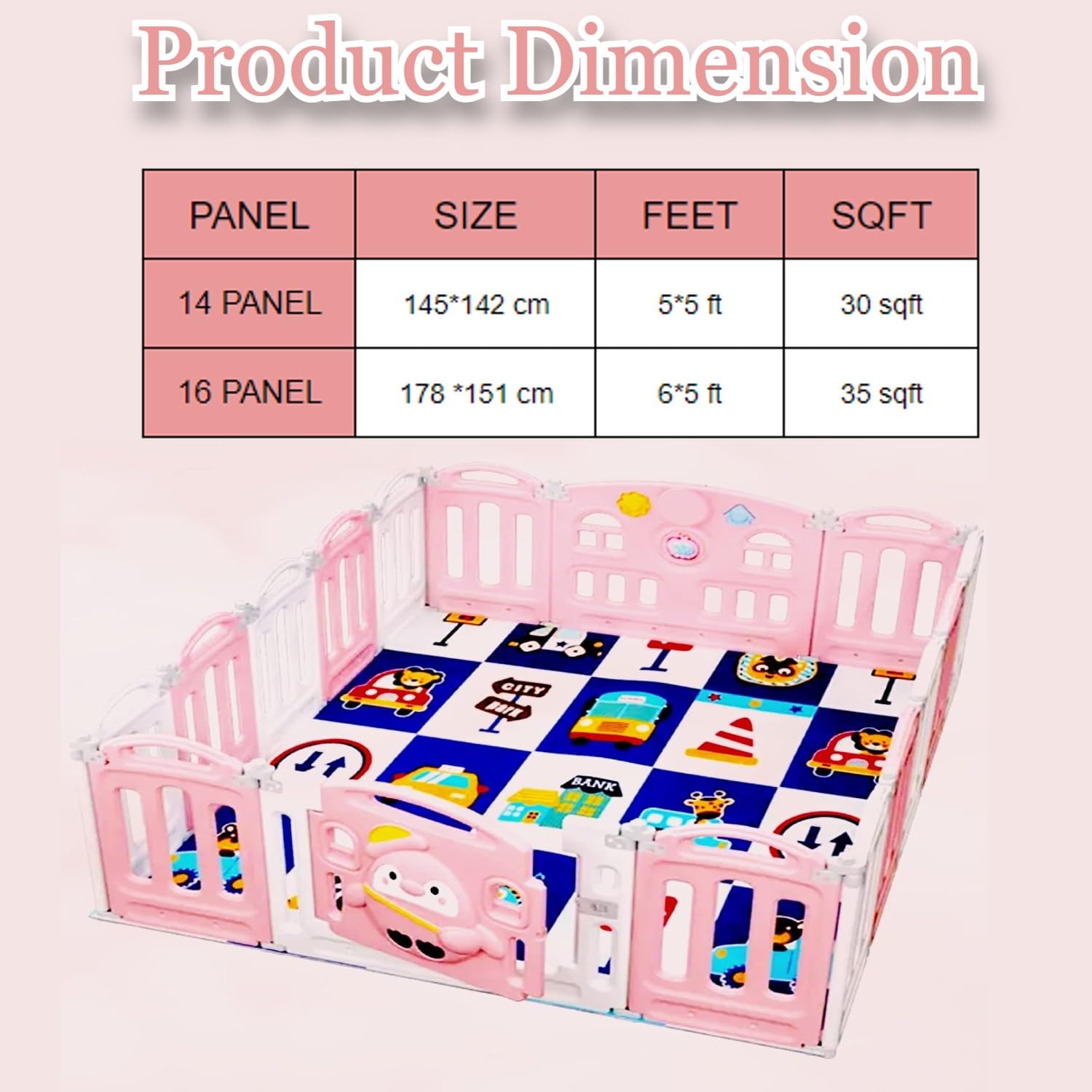 Metreno Playpen for Babies Upto 5 Year Baby Play Area Indoor Setup Foldable Play Yard Fence for Toddlers Kids Playarea Setup Outdoor Children Play Area with Gate, Balls, Mat (Pink, 16 Panel) - Image 7 thumbnail
