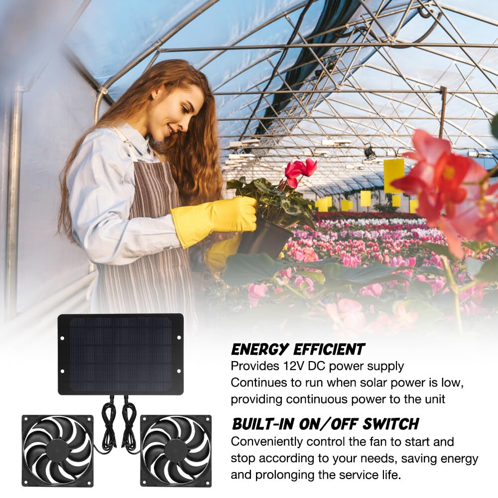 Lot de 2 ventilateurs solaires 12V 10W étanche IP65 pour serre, hangar, niche, poulailler, abri de jardin