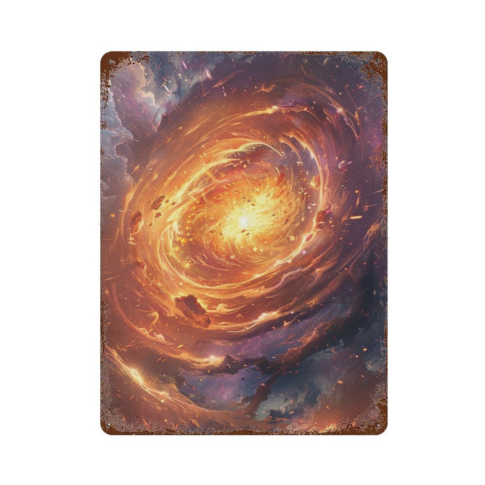 Garage Style Galactic Firestorm Aged Metal Wall Plaque 15.7"x11.8", Industrial Home Decor for Bar And Workshop