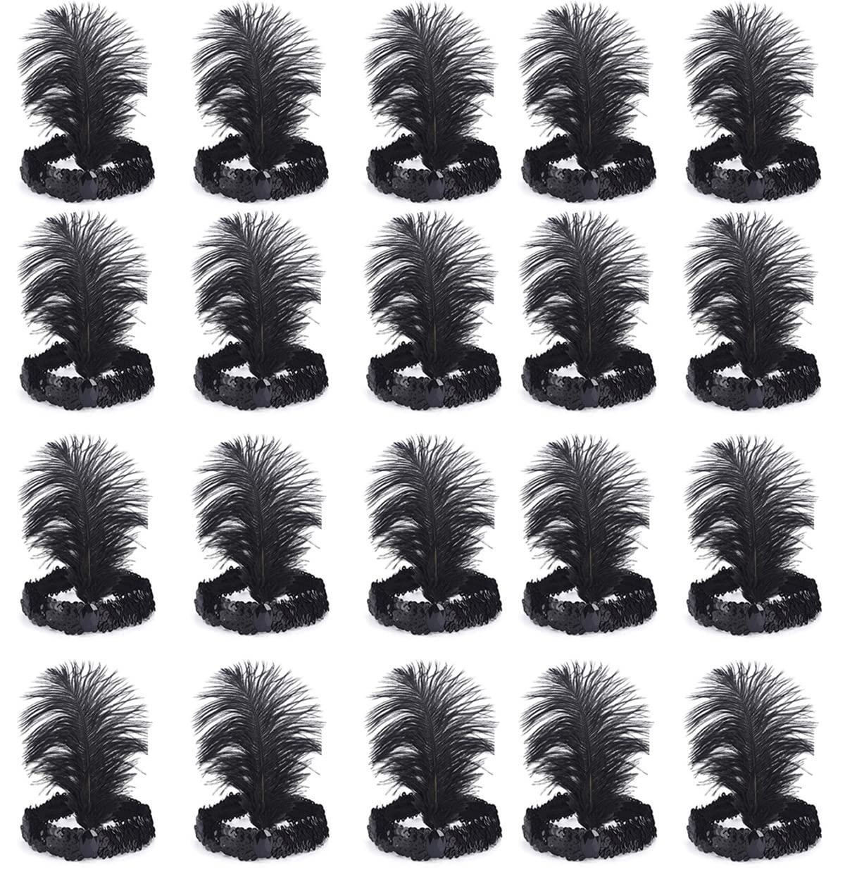 BLUE GARLIC 20pcs 1920s Flapper Headband Black Sequins Headpiece for Women 20s Gatsby Headpiece Costume Accessory headbands