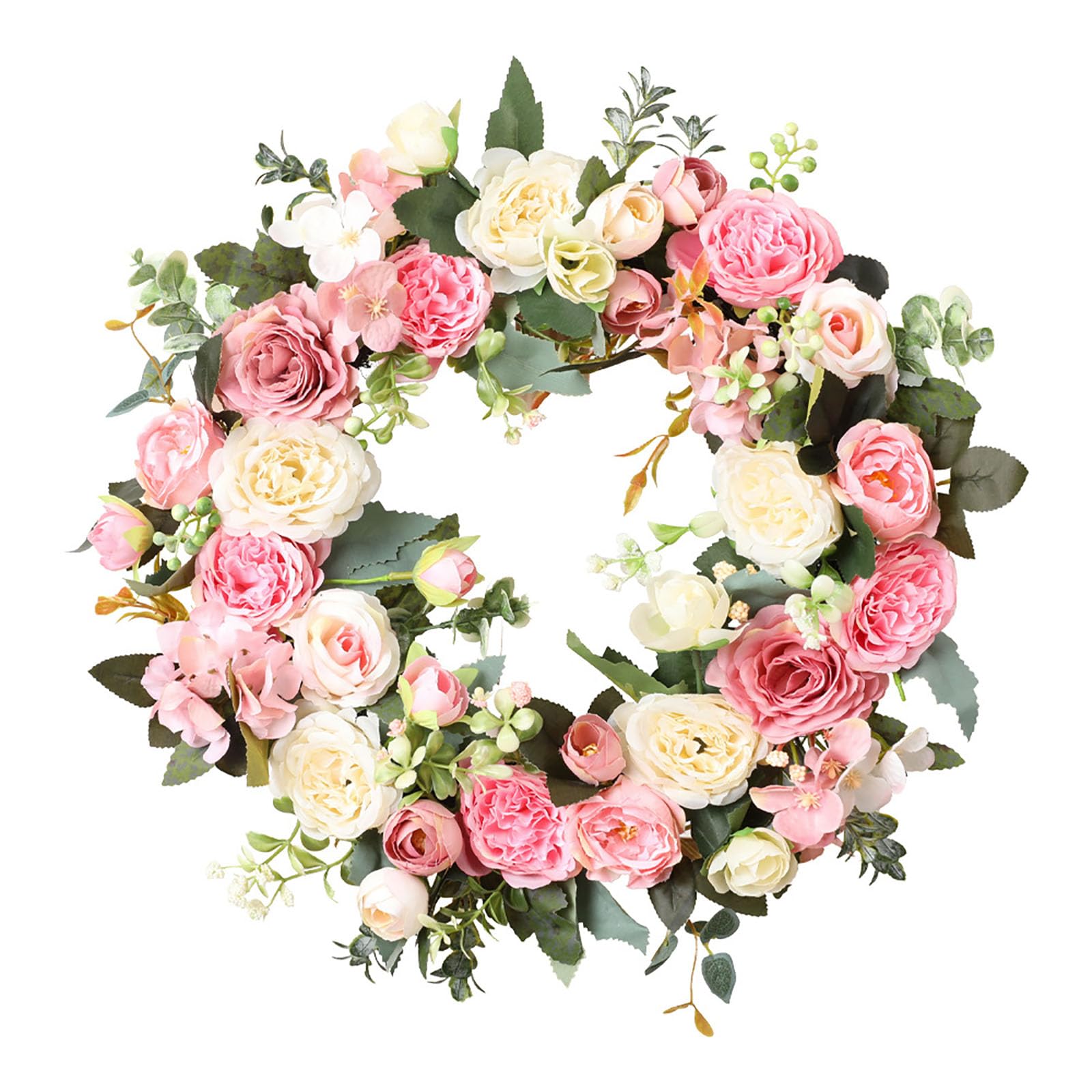 Artificial Floral Wreath 40cm, Spring Summer Door Wreath for Wedding & Festival, Outdoor Wall Hanging Ornament for Home Garden Decoration.