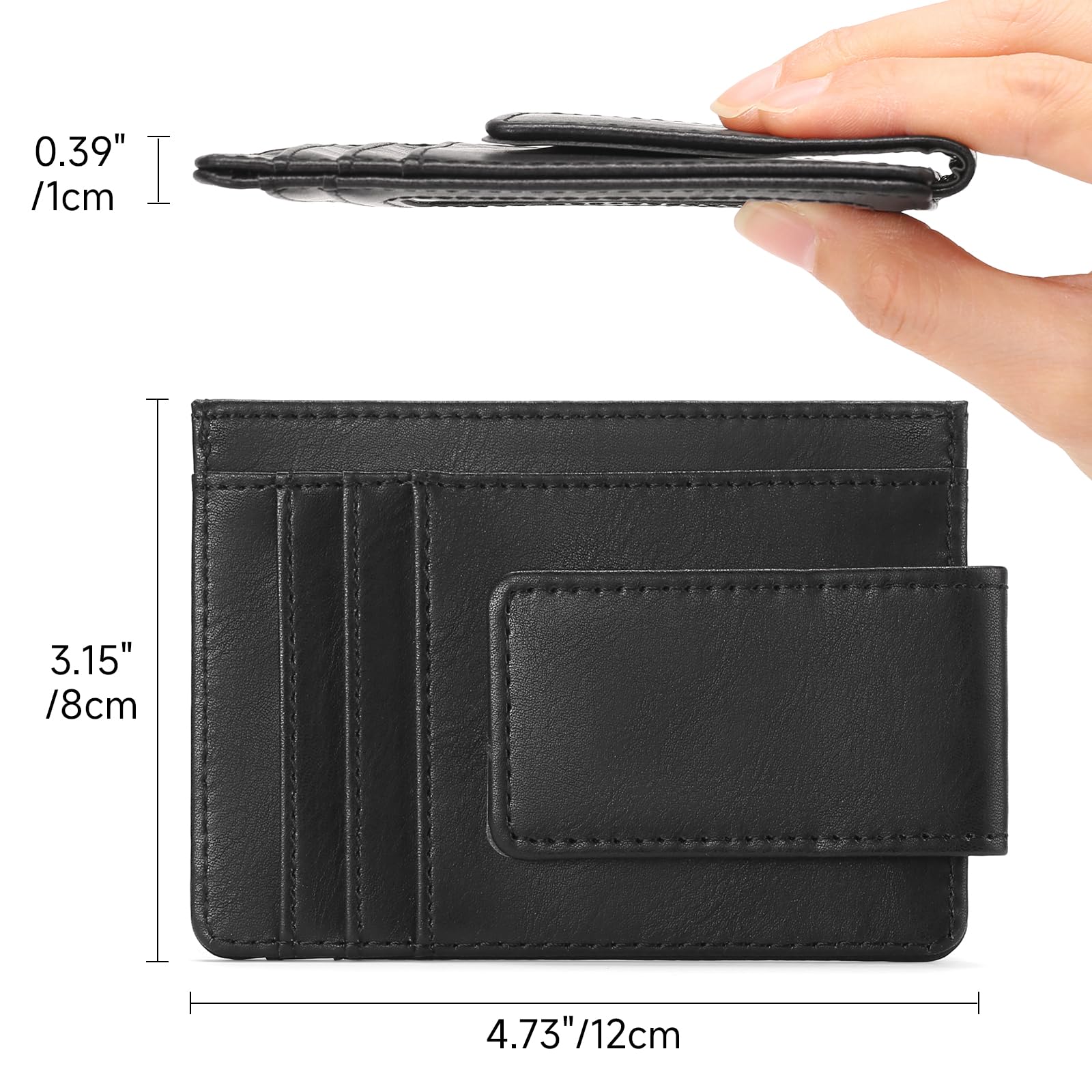 Cartera delgada con cierre magnético para hombre, de piel, bloqueo RFID, minimalista, bolsillo frontal, clip para dinero, tarjetero para tarjetas de crédito, Negro -, Classic 4