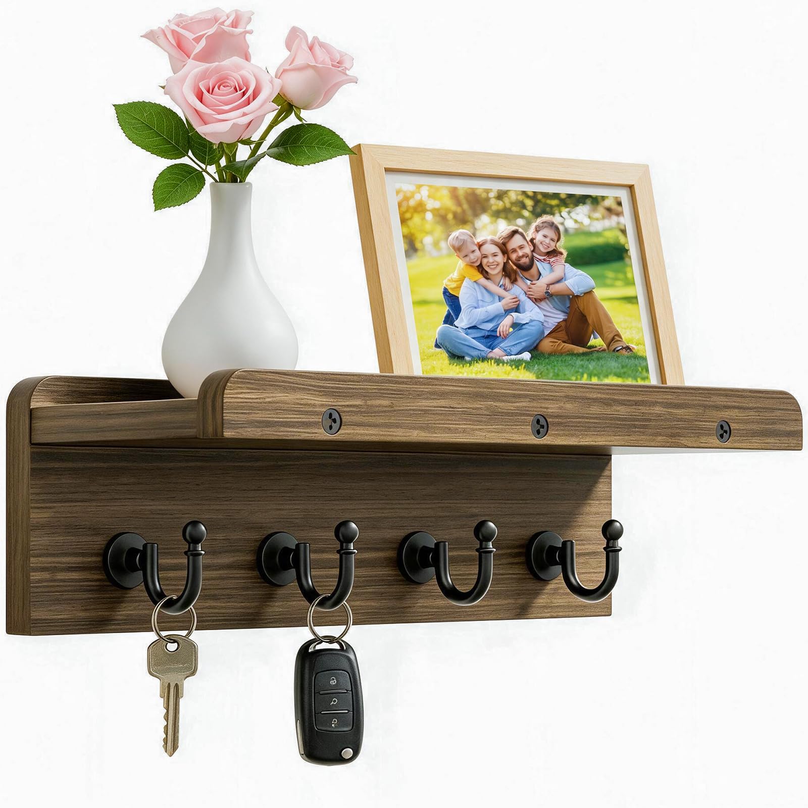 Black Key Holder Wall Mount with Drawer & Mail Slot -8