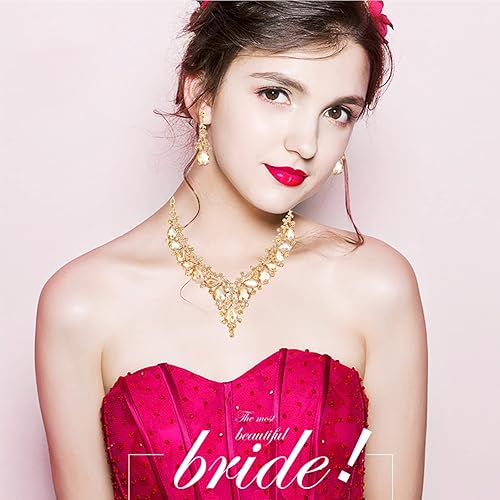 Miniatura 2 de Elegante juego de joyas de boda para mujer, collar de lágrima con cristales de declaración para novia, accesorios de disfraz de baile, Cristal,