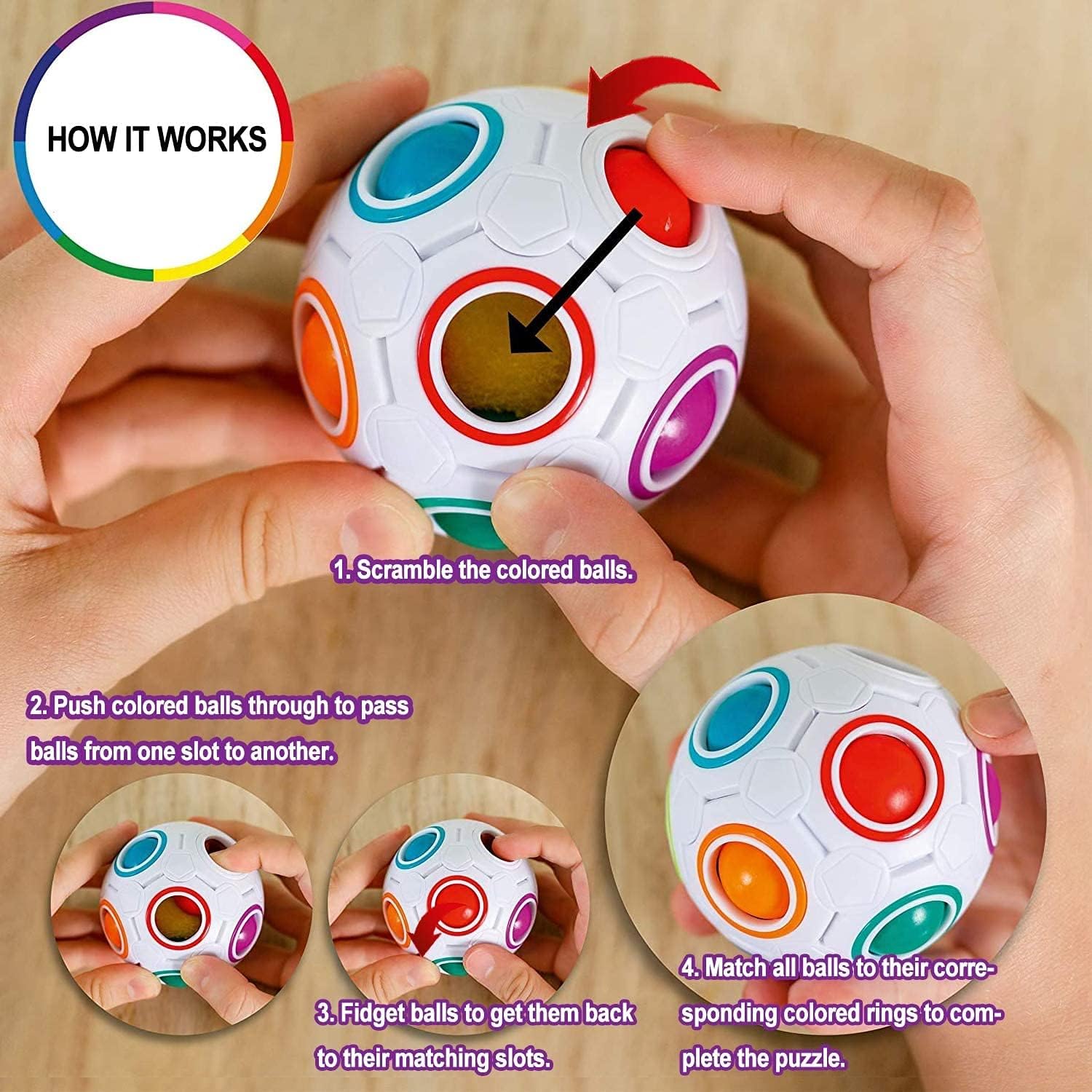 Genchi Magic Rainbow Ball Sensory Puzzle Ball Fidget Toys Cube Game Stress Reliever for Kids and Adults Gifts Pack Brain Teaser Pop (Beginner - Regular [ Bold Color Theme ])