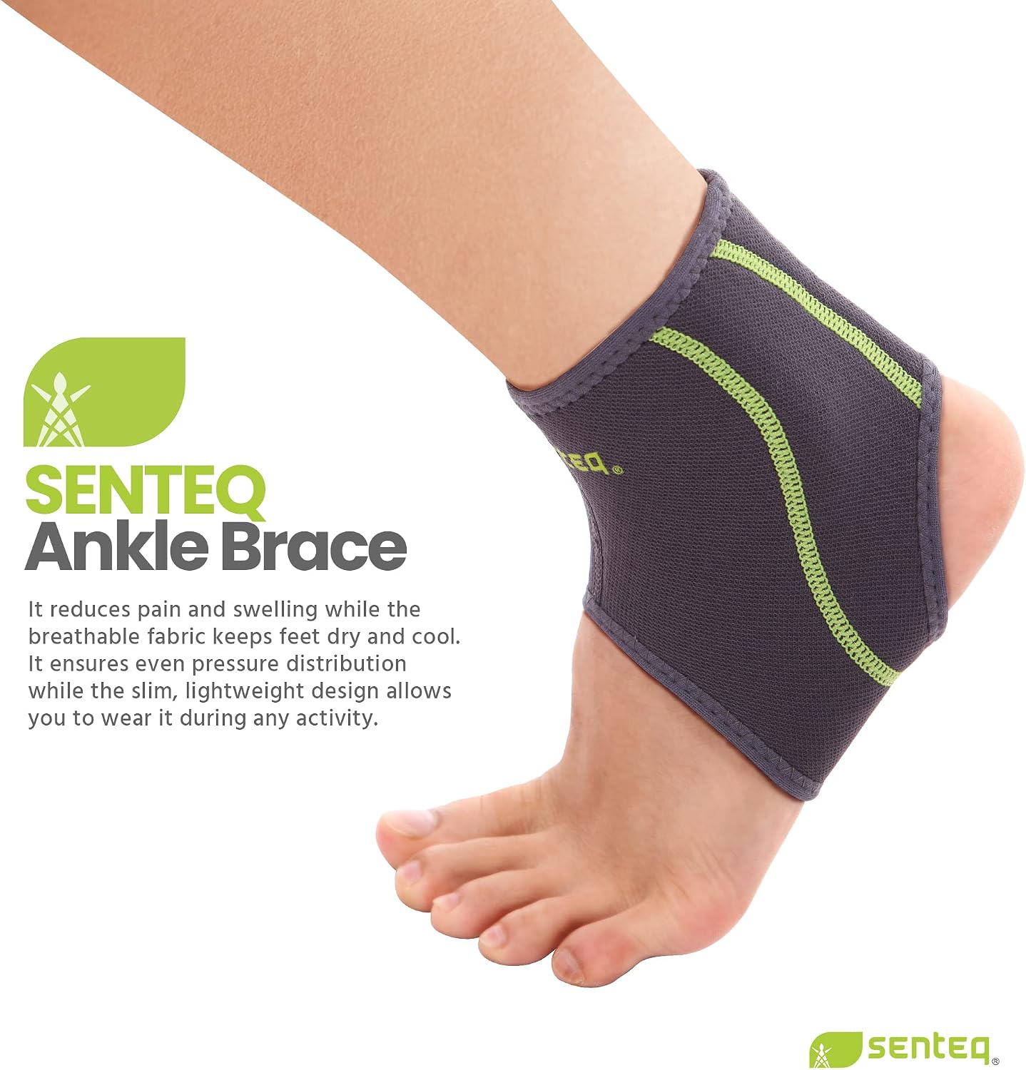 SENTEQ Ankle Brace for Men & Women- Compression Support for Sprained Ankles & Plantar Fasciitis, Elastic Neoprene Slim Sleeve for Jogging and Running, Ankle Stabilizer and Support for Walkers (Large)