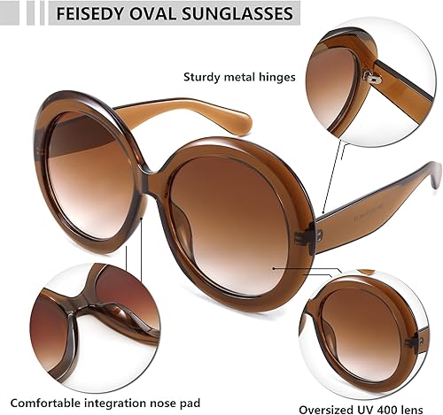 Vista 4 de FEISEDY Ovalado De Gran Tamaño De Moda Gafas De Sol Mujeres Hombres Elegante Retro Marco Grande Vacaciones Gafas De Sol UV400 Protección B0017