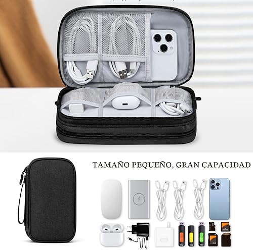 Miniatura 6 de FYY Organizador para cosas electrónicas, para viajes, para cables, cargadores, celular y auriculares, estuche portátil, impermeable, doble capa