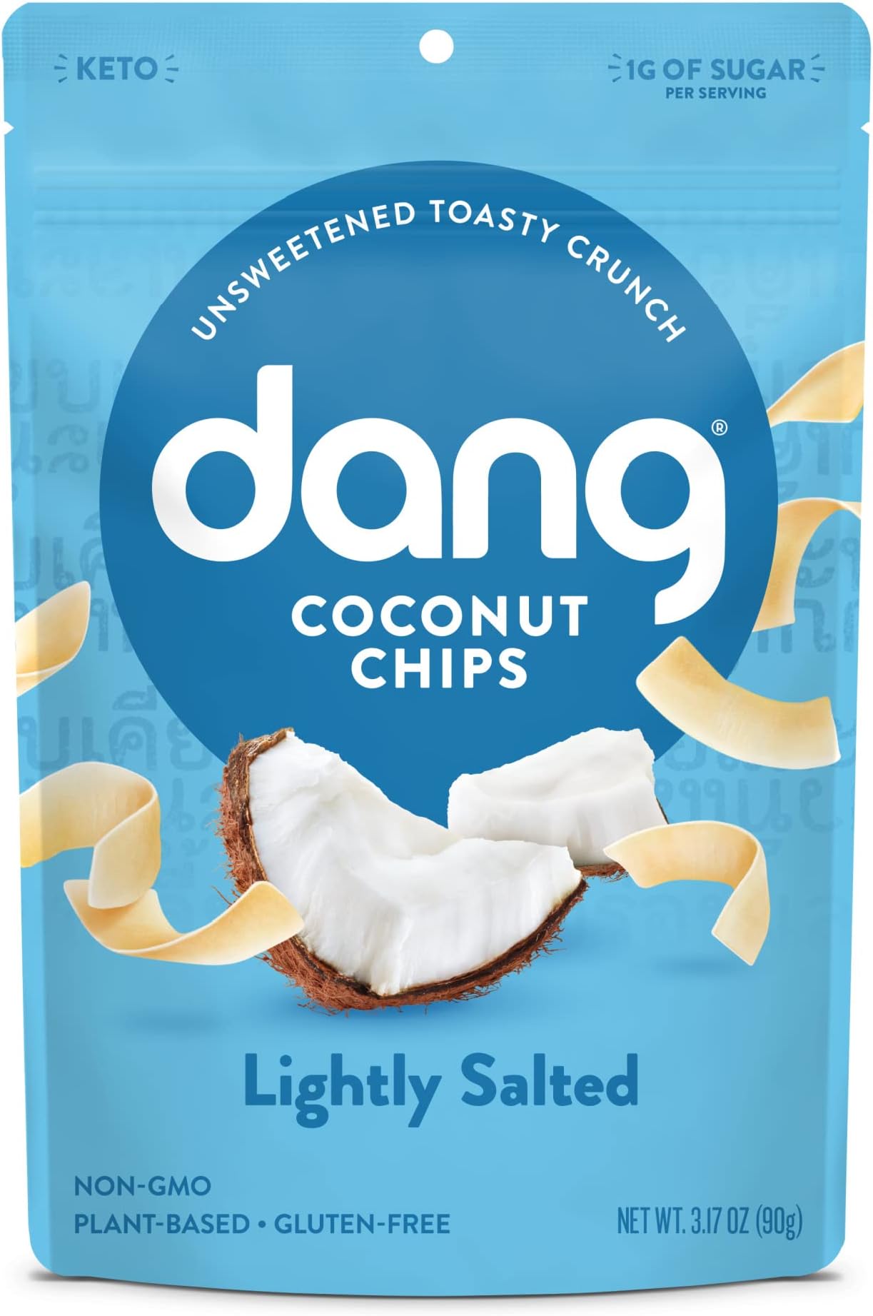 DANG Keto Toasted Coconut Chips | Lightly Salted Unsweetened | 1 Pack | Keto Certified, Vegan, Gluten Free, Paleo Friendly, Non Gmo, Healthy Snacks Made With Whole Foods | 3.17 Oz Resealable Bags
