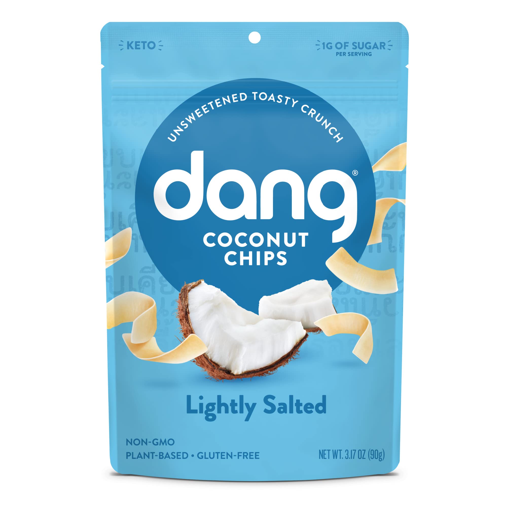 DANG Keto Toasted Coconut Chips | Lightly Salted Unsweetened | 1 Pack | Keto Certified, Vegan, Gluten Free, Paleo Friendly, Non Gmo, Healthy Snacks Made With Whole Foods | 3.17 Oz Resealable Bags