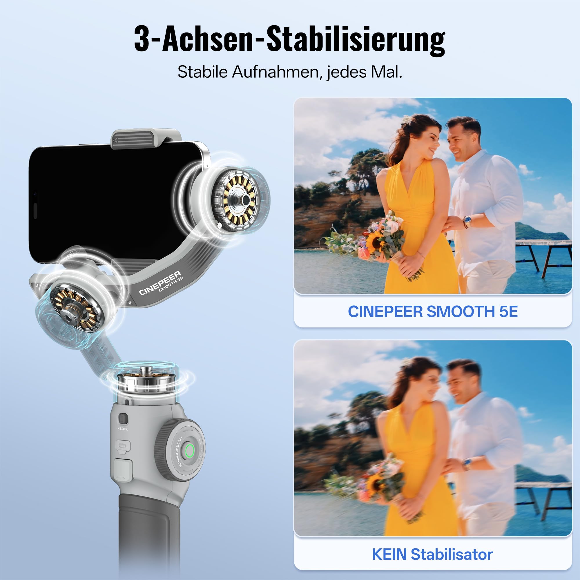 ZHIYUN CINEPEER Smooth 5E Combo Smartphone Gimbal, Intelligentes AI Tracking, Integriertes & Magnetisches Fülllicht, 3 Achsen Gimbal, Intelligente Bearbeitung, Apple Watch Fernbedienung
