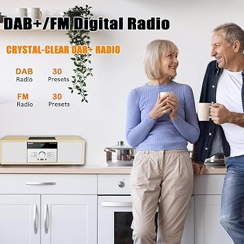 DAB Radio Stereo System, Vintage Wooden Hi-Fi Music System with CD Player, Bluetooth, DAB+/FM Radio, USB/AUX Input, Remote Control, Compact Radio & Stereo