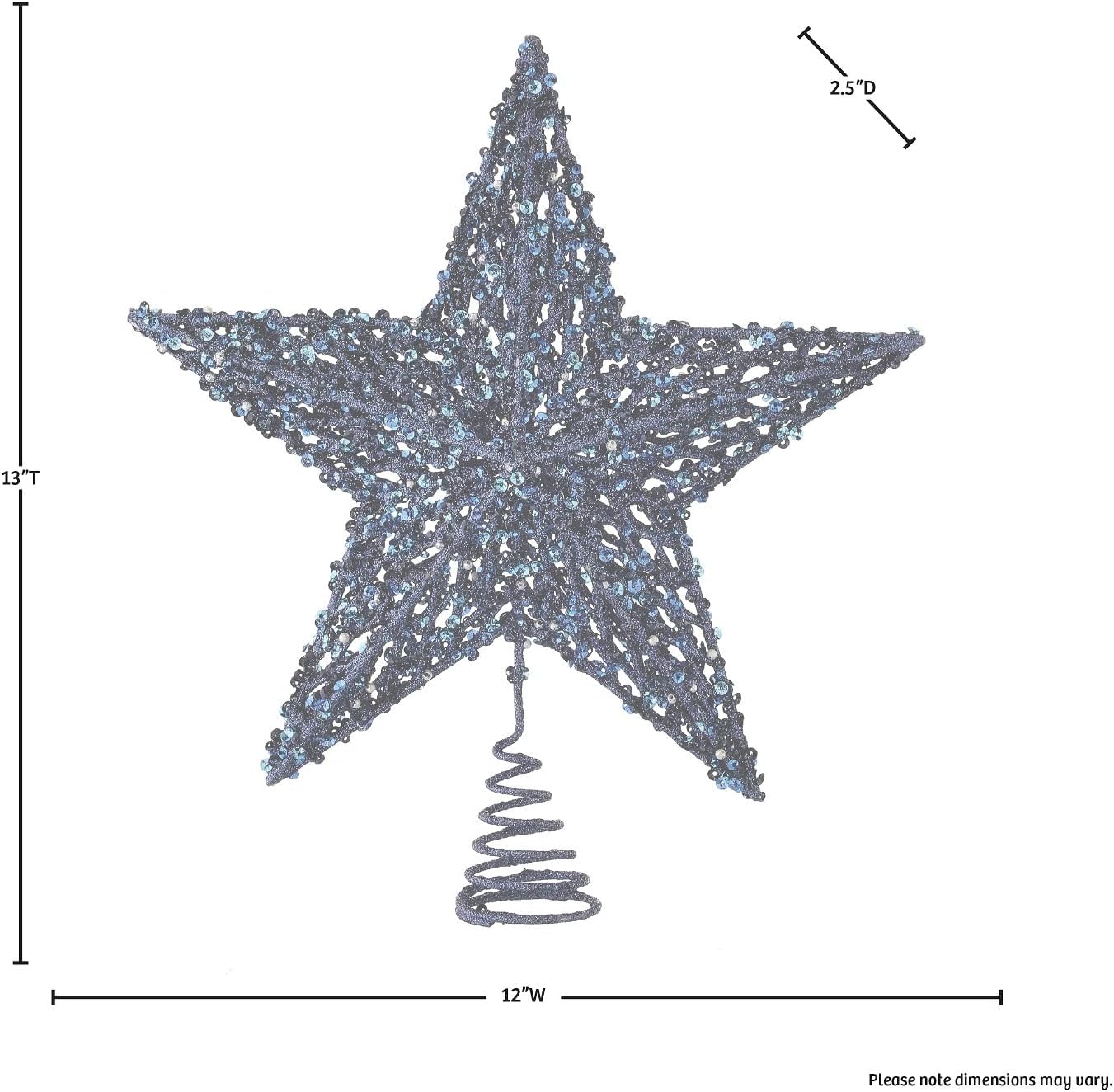 Regency International Sequin, Bead and Glitter Star Christmas Tree Topper, 13 Height, Blue