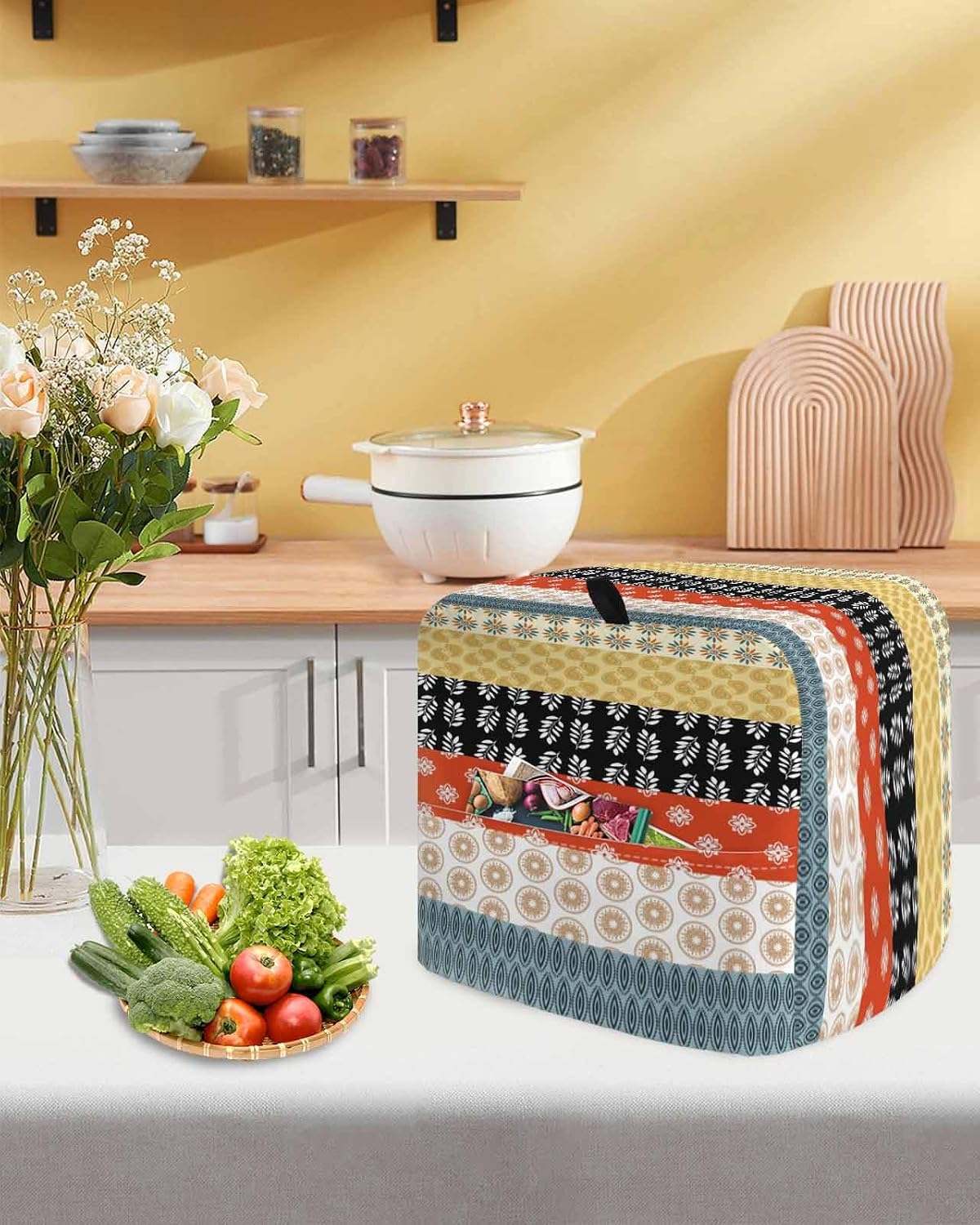 Modern Bohemian Stand Mixer Cover with Storage Pocket, Waterproof Kitchen Mixer Covers, Colorful Minimalist Abstract Paisley Boho Kitchen Appliance Dust Cover Compatible with 5-8 Quart Mixers